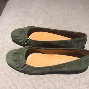 Talbots green suede fringes loafers.
